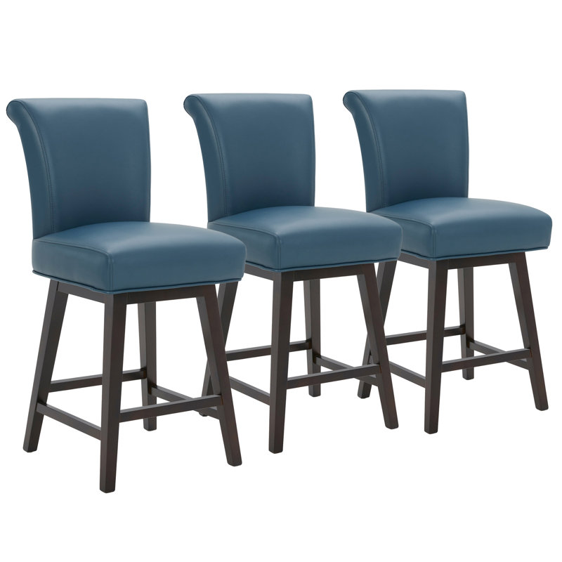 Aoibhne Swivel Upholstered Counter Stool, Dark Blue/Faux Leather
