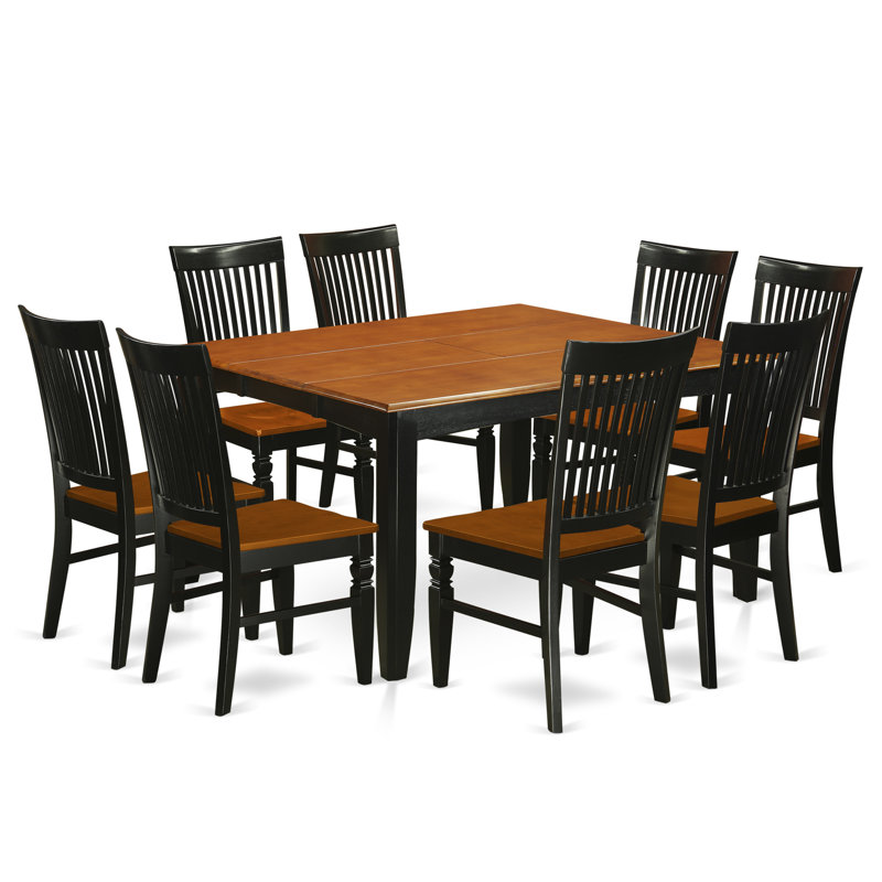 9 Piece Dining Table Set Includes a Square Dining Room Table with Butterfly Leaf and 8 Wood Seat Chairs, Black & Cherry