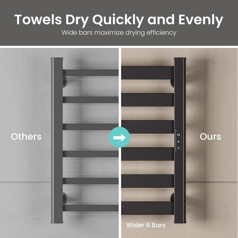 6-Bar Wall Premium Towel Warmer With Touch Control, 3 Heat Settings, Wide Bar Design, IPX4 Waterproof, Space Aluminum Construction