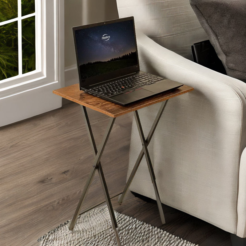 Chidera Rustic Wooden 2 Piece Side Table Set Folding Living Room Home Furniture