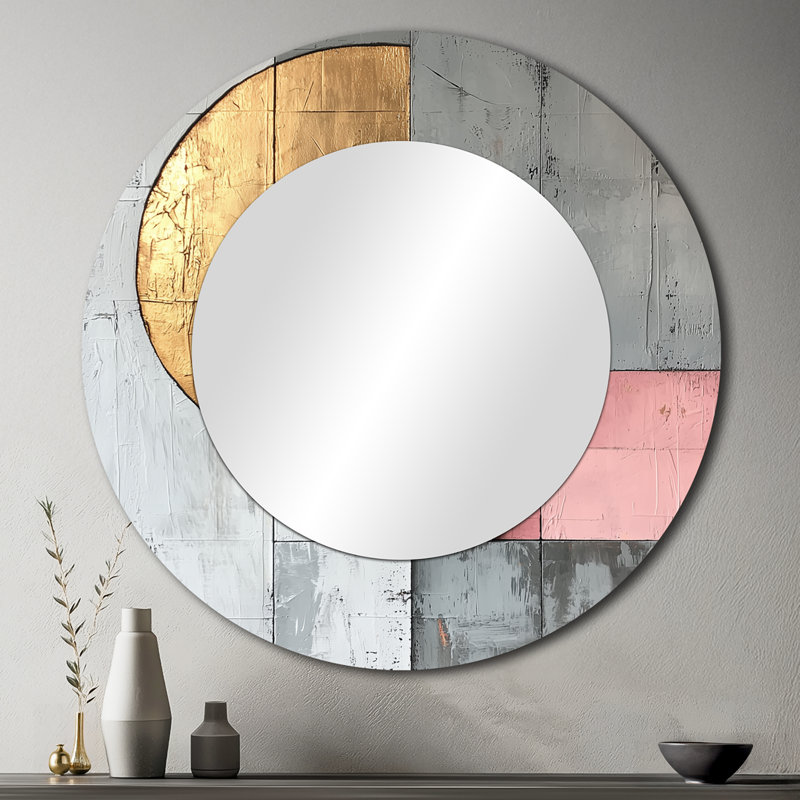 Géométrique doré rose et gris Pure Form X - miroir moderne pour décoration murale - imprimé sur métal, 36 po x 36 po