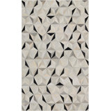 Trail Cowhide Geometric Area Rug in Charcoal/Gray/Taupe