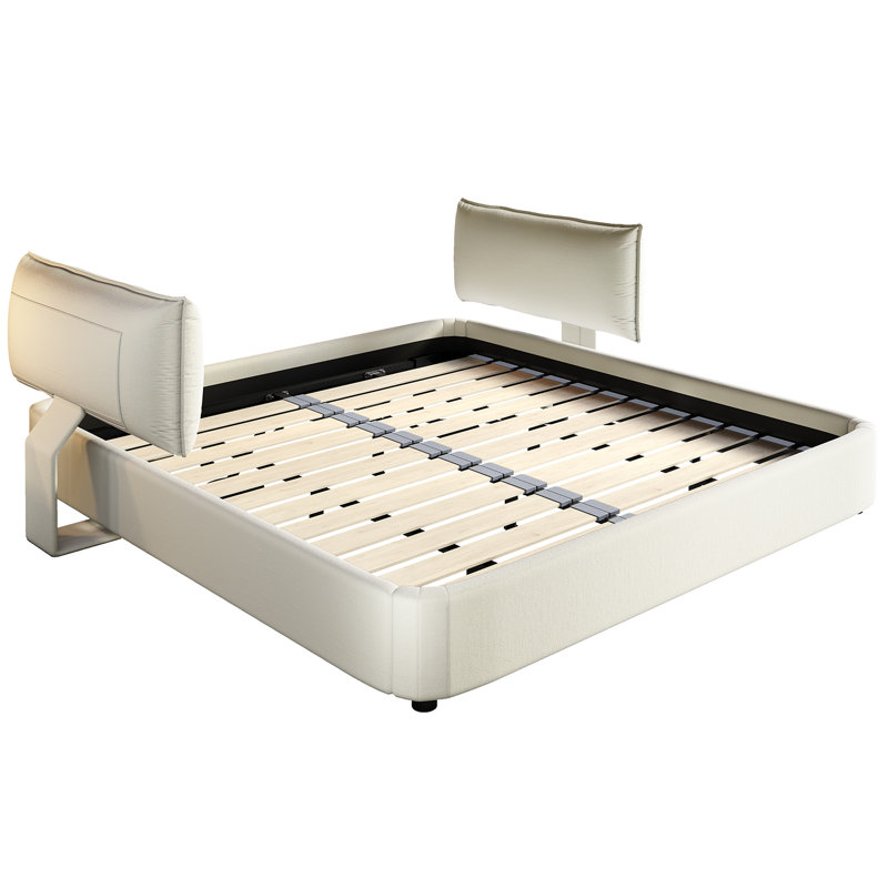 Chenille Cloud Bed Frame With Thickened, Movable Headboard, Beige