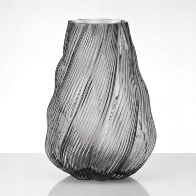 Solara Swirl 9" Ribbed Clear Black Glass Vase