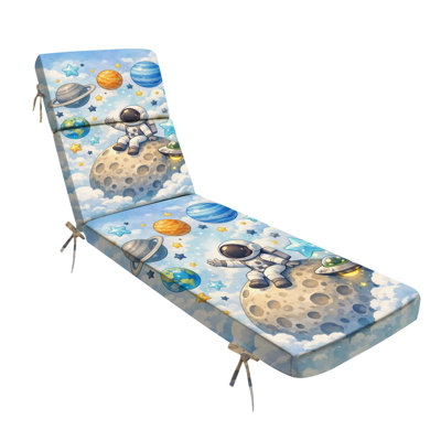  Outdoor Indoor 3'' Lounge Patio Cushion Cute Astronaut Sitting Moon Colorful Planets Stars Soft Watercolor Water-Resistant Chaise Lounge Cushion for Chair Patio Furniture Seat Cushion