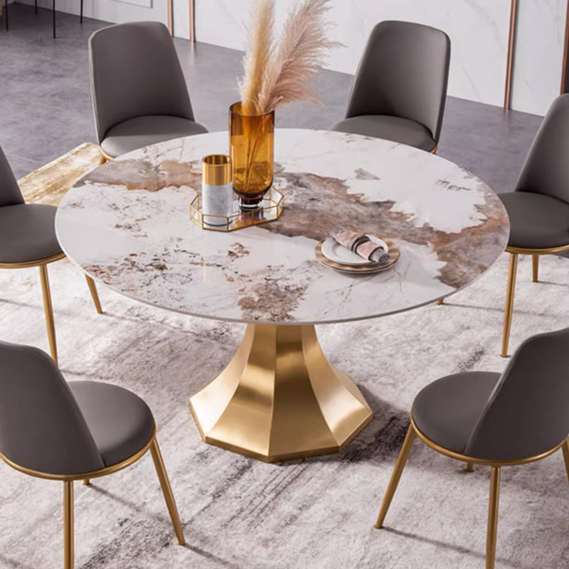 Koball Round Metal Base Dining Table, 29.53"H x 51.18"L x 51.18" W
