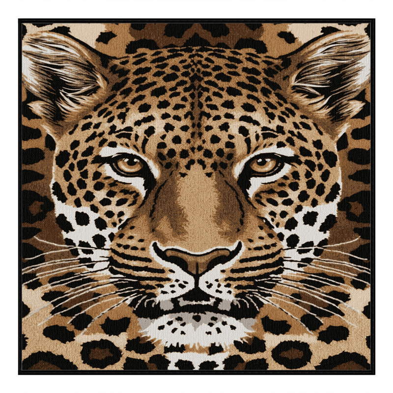 Washable Javan Leopard Big Cats Area Rug, Square 7'