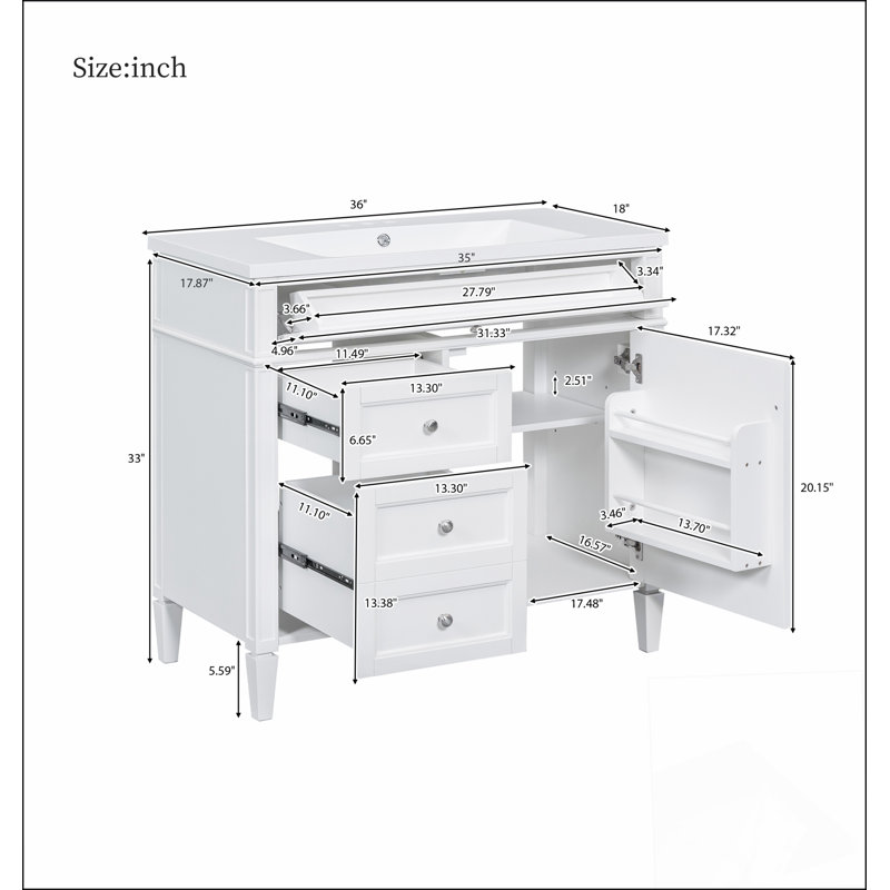 Meuble-lavabo moderne 36 po avec lavabo supérieur