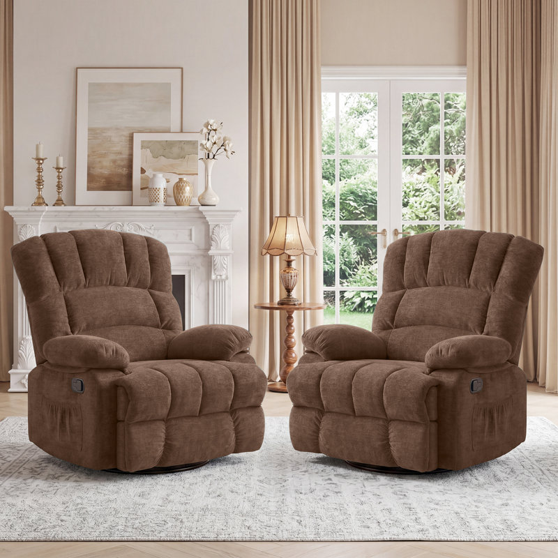 Fauteuil inclinable manuel pivotant de 39,7 po de largeur (ensemble de 2), Chenille brun foncé