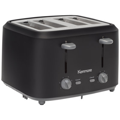 Kenmore 4 Slice Toaster, Matte Black and Grey, Dual Controls