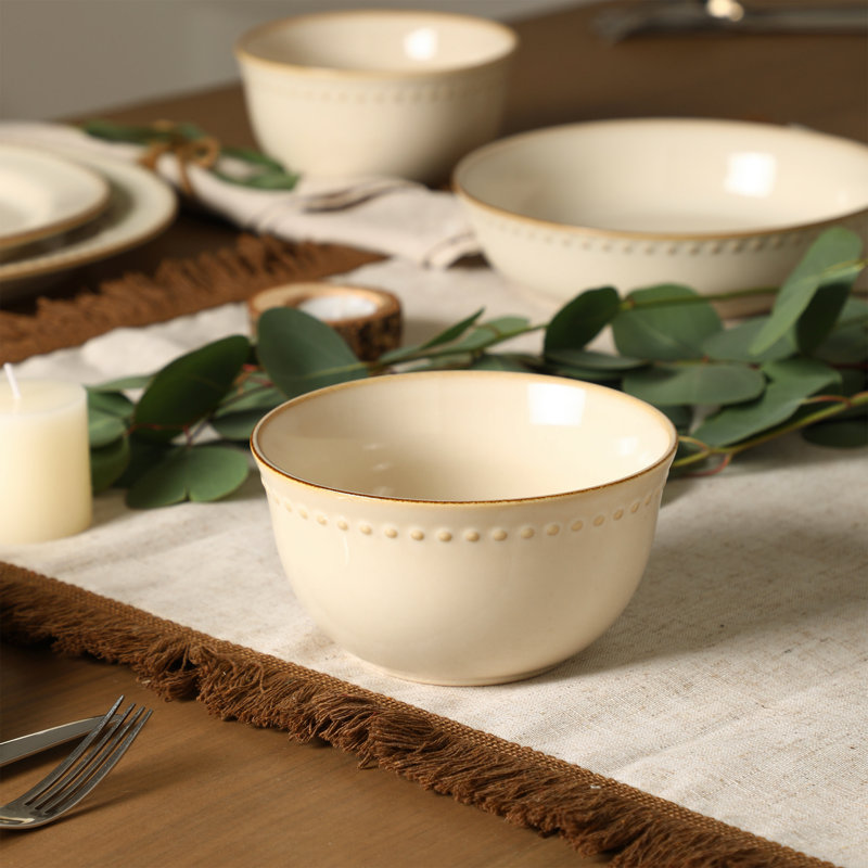 Stone Lain Comet 8-Piece Bowl Set Stoneware, Cream