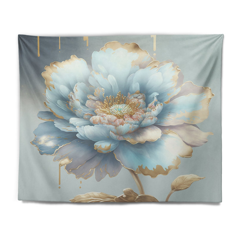 Tapisserie en polyester chic avec fleurs bleues et punaises, H 50 po x l 60 po