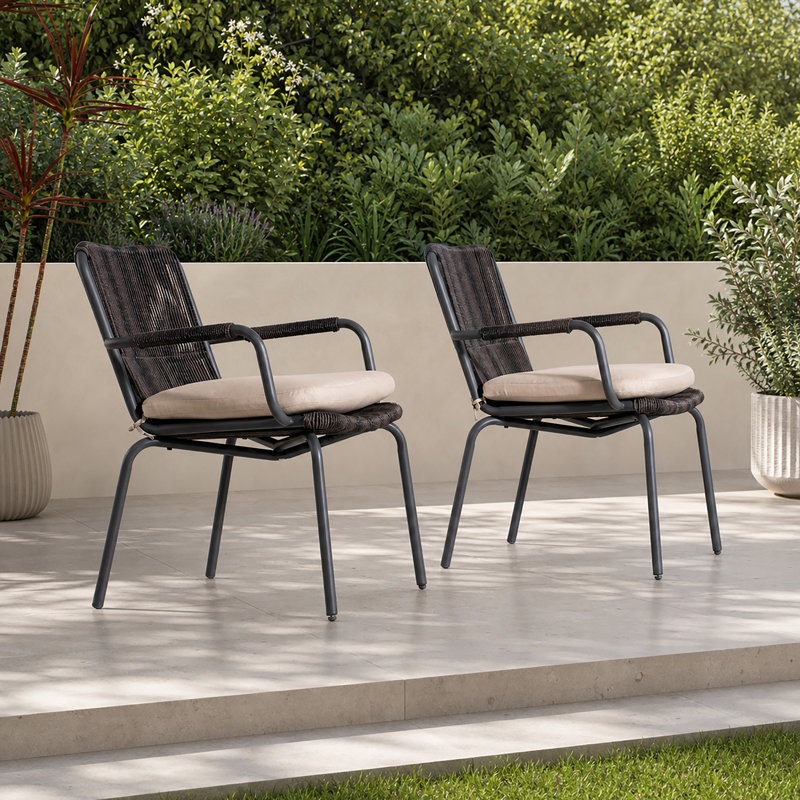 Chaise de patio en métal avec coussins en rotin (ensemble de 2)