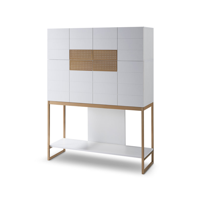 Gunver Metal Base Secretary Desk, White, Bronze