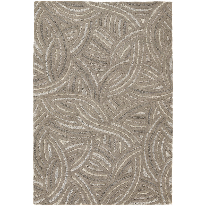 Tapis en laine et en polyester à motif abstrait tourbillonnant à la main brun, beige et ivoire Lefler Authentic