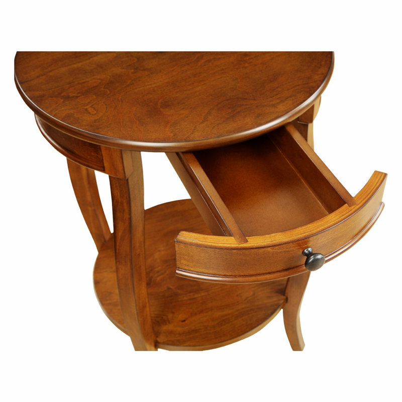 Table d'appoint ronde avec 1 tiroir et rangement ouvert, Noyer