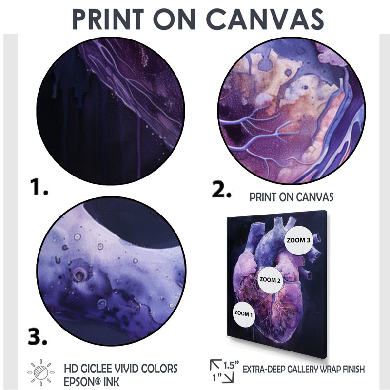  «Abstract Heart Purple Scenery», reproduction d'art abstrait, Toile tendue, H 16 po x l 32 po