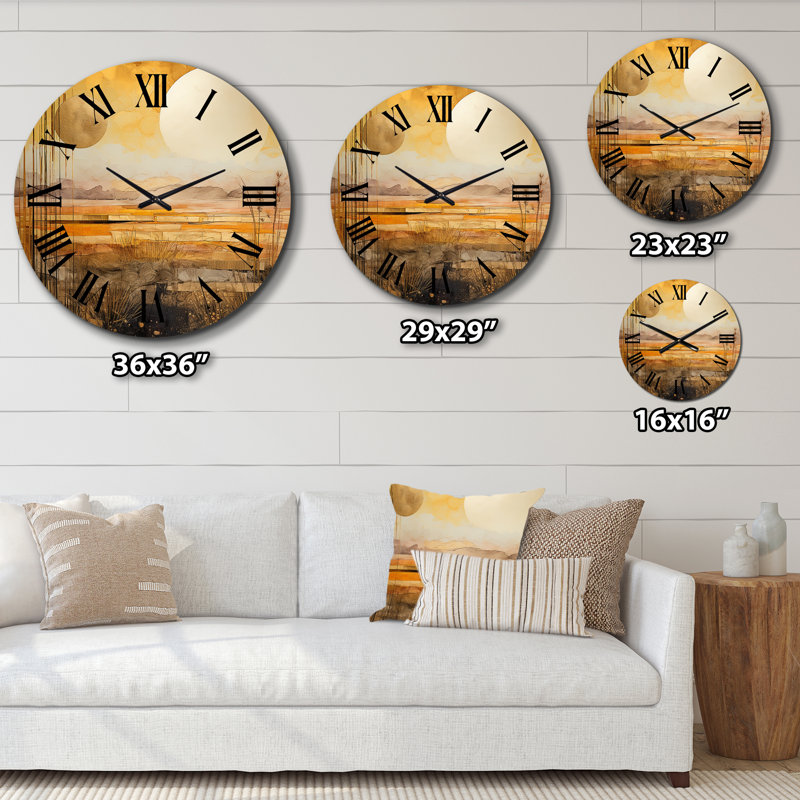 Golden Sunset Cottage Countryside Landscape II Metal Wall Clock, Medium