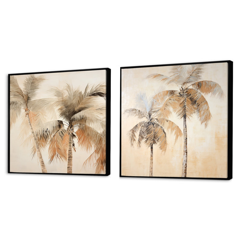 Minimalisme, ensemble de 2 palmiers et palmiers tropicaux, Cadre flottant noir, H 30 po x l 61 po