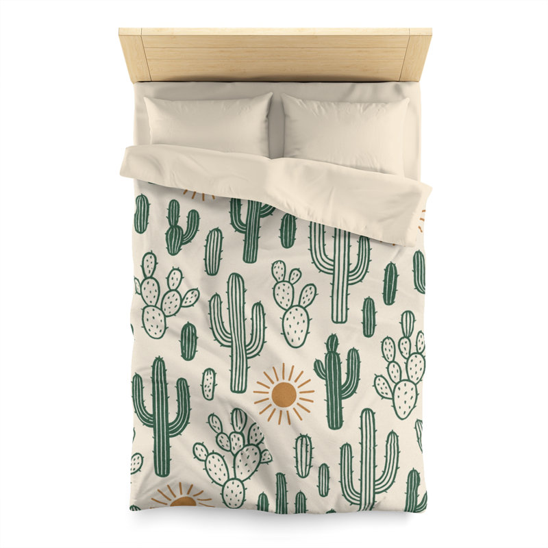 Microfiber Duvet Cover Boho Style, Design 17, Twin Duvet Cover, Green/Yellow/Cream