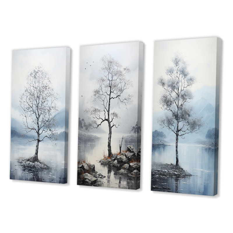 «Gray Tree Monicoloch Whispers Landscape», 3 pièces sur toile, Toile tendue, H 32 po x l 48 po