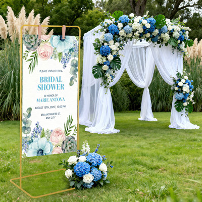 Présentoir ajustable en métal pour mariages et événements - Porte-affiche 50/68 pouces avec 4 sangles en similicuir - Chevalet suspendu pour tableau de sièges, fêtes, fêtes prénatales