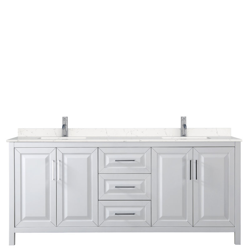 Daria 80'' W Double Vanity, White, Polished Chrome, Carrara Cultured Marble