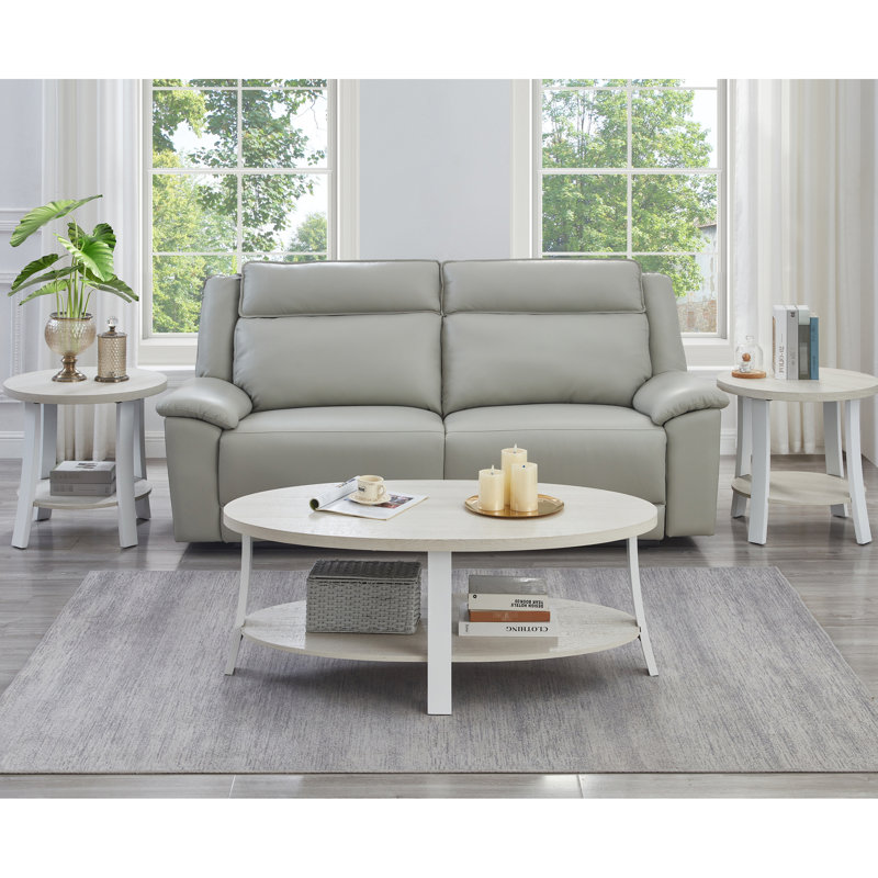 Table basse contemporaine à 3 tablettes ovales en bois blanc - pour le salon avec et deux tables de bout, blanc, mobilier de style moderne