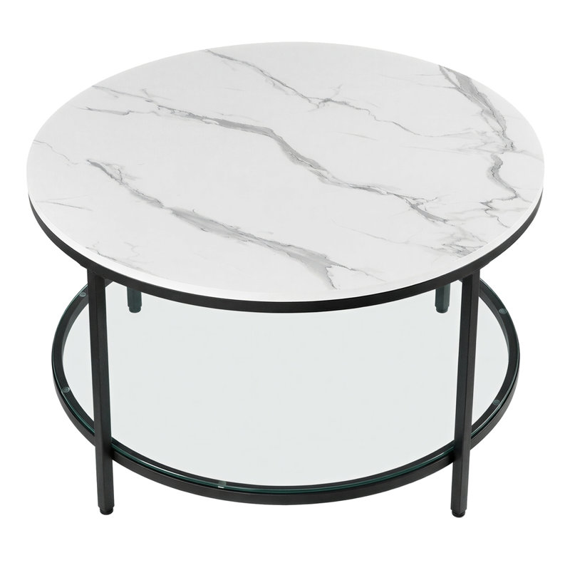 Aubra Round Coffee Table with Storage, White Top/ Black Base