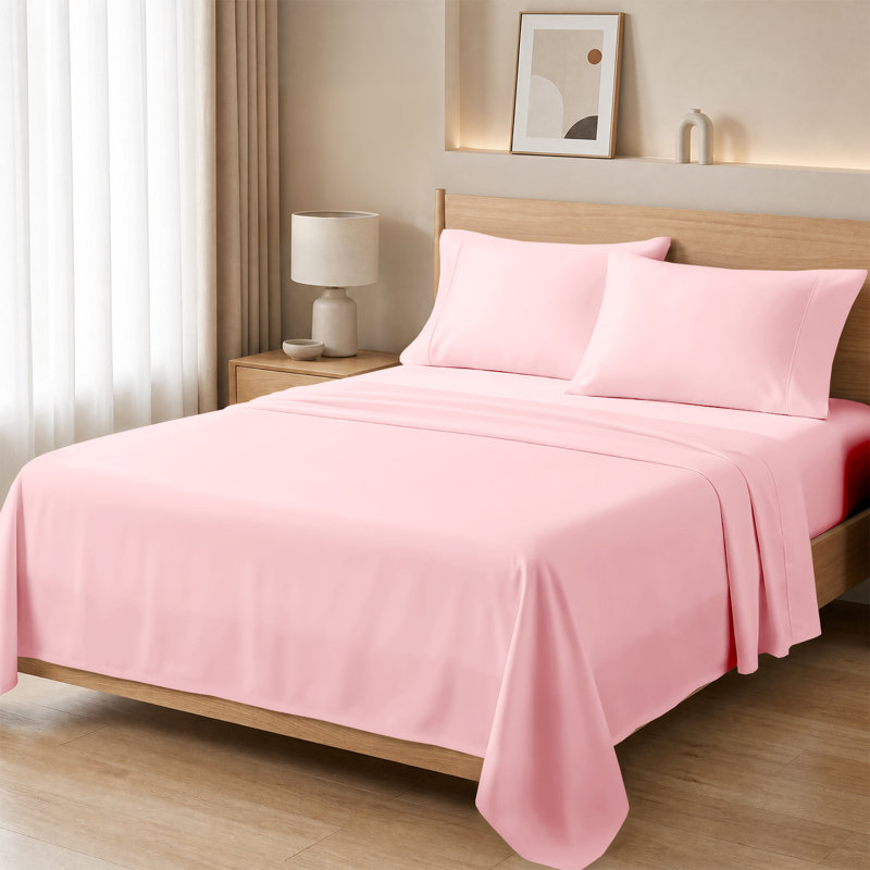 Queen Sheet Set,4 Piece Comfy Breathable & Cooling Sheets,Hotel Luxury Bedding Microfiber Sheets with Deep Pockets, Pink