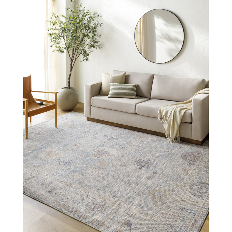 Marlene Pale Blue Vintage Medallion Area Rug, 5'2" x 7'