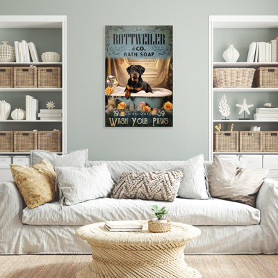 «Rottweiler Bath Soap - 1 pièce», reproduction d'art graphique sur toile tendue
