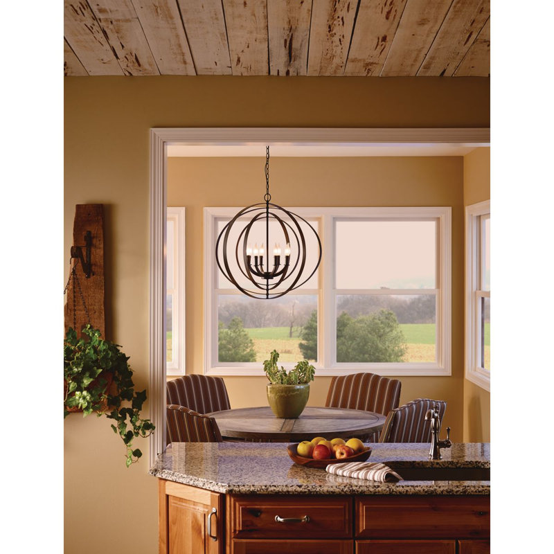 6 - Light Dimmable Globe Chandelier, Antique Bronze