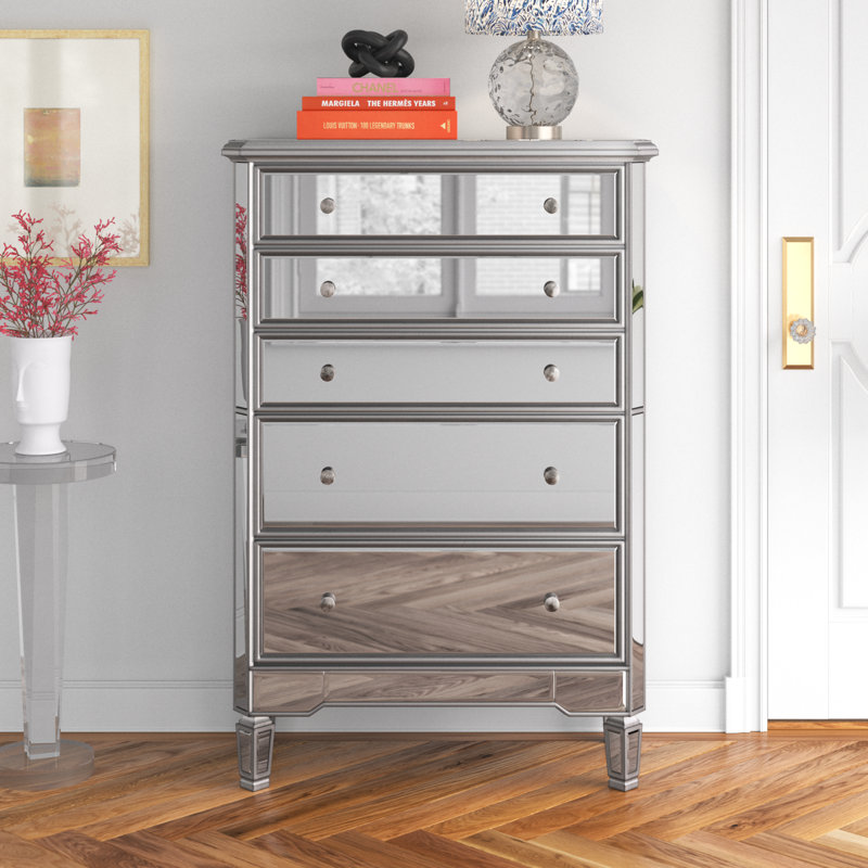 Caila 33" W 5-Drawer Dresser, Silver