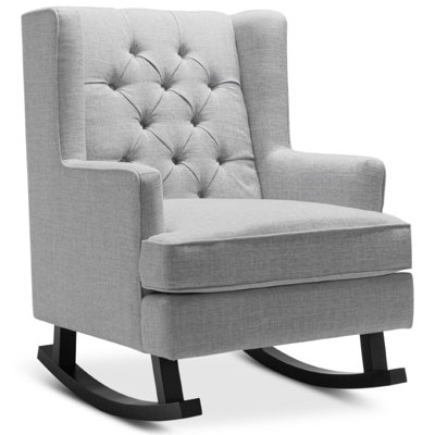 Chaise berçante Wildon Home®, dossier à oreilles capitonné en lin pour la maison, chambre de bébé avec structure en bois - beige