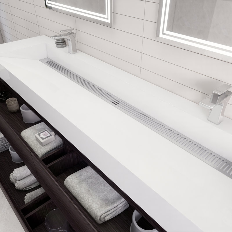 Babajide 83.3'' Bathroom Vanity with Acrylic Top, Dark Gray Oak