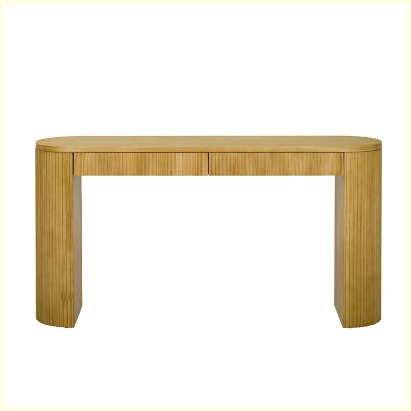 Console sophistiquée avec placage de pin et rayures verticales, convient au vestibule, Naturel