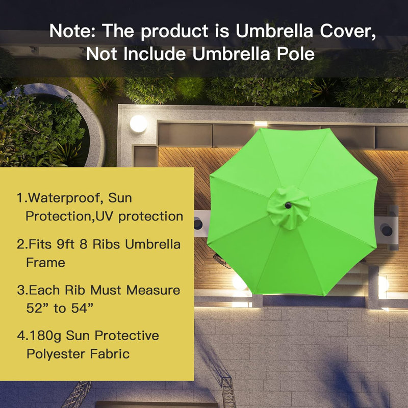 9ft Grass Green Polyester Patio Umbrella Replacement Canopy