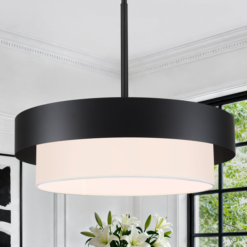 5 - Light Black Dimmable Drum Chandelier, Matte Black