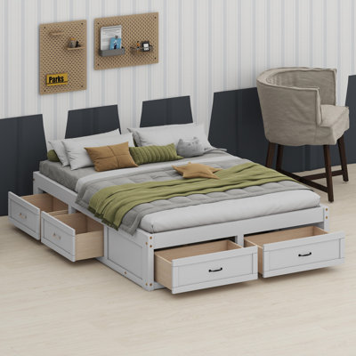 Lit flottant de style contemporain avec compartiments de rangement et tiroirs cachés