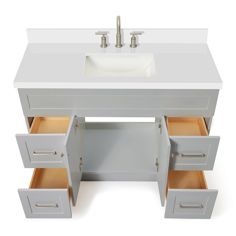 Hamlet 49'' Single Bathroom Vanity with White Quartz Top, Gray, White