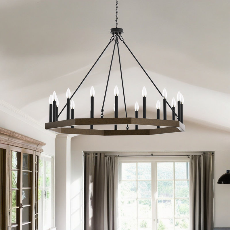 Adriana 16 - Light Dimmable Wagon Wheel Chandelier,Dining Room Chandelier, Weathered Walnut/Aged Zinc