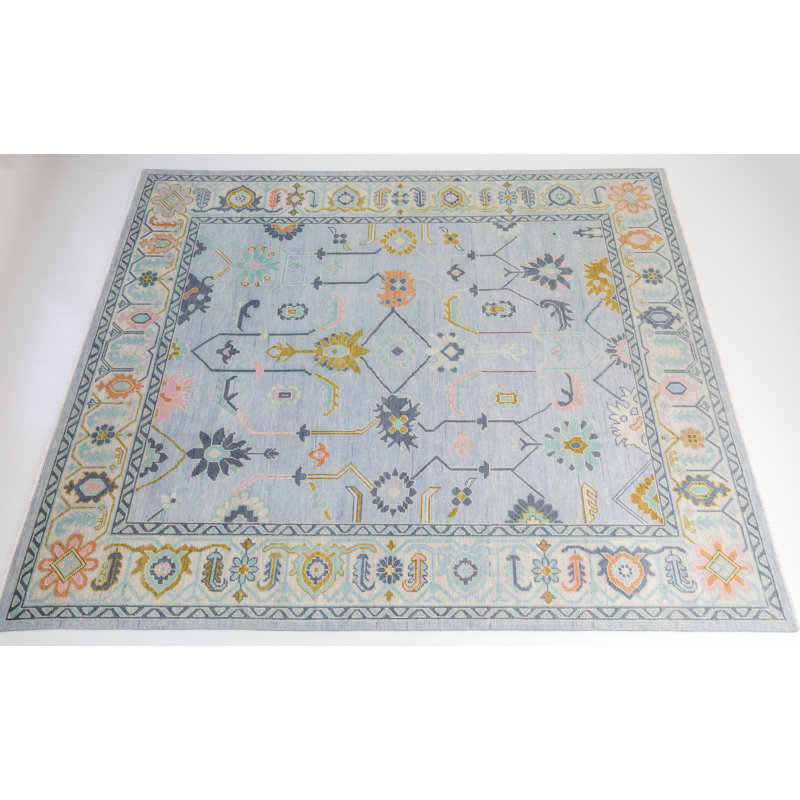 Odette Hand Knotted Wool Trellis Area Rug, Square 10'