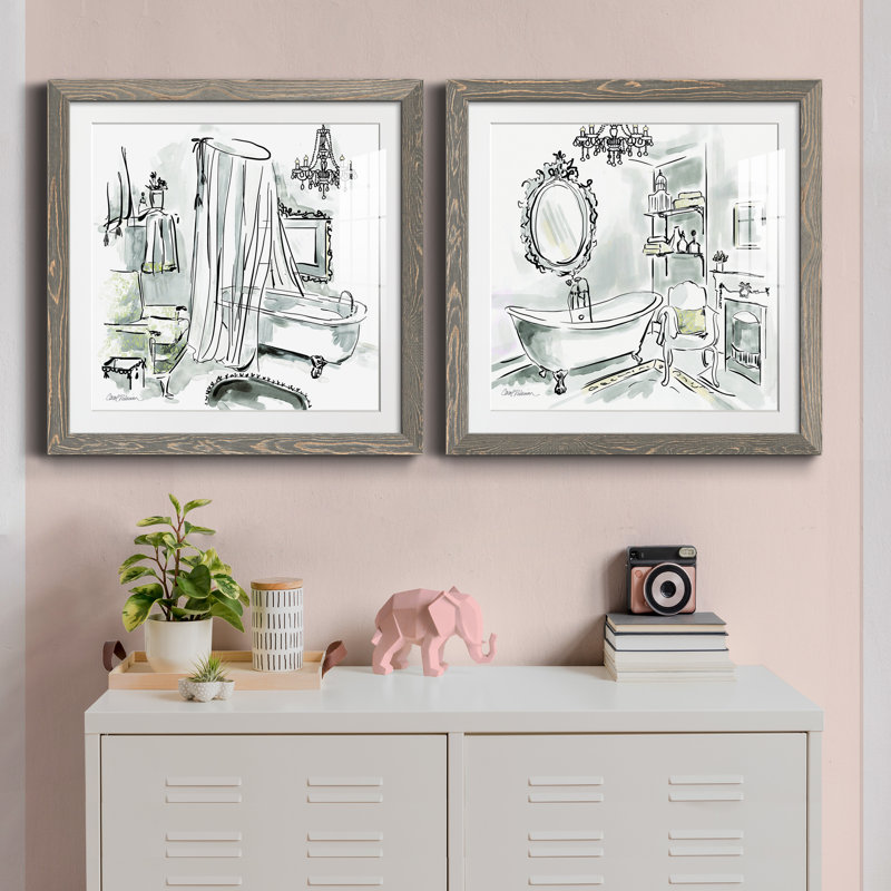 Opulent Bath I - ensemble de 2 peintures encadrées, H 27,5 po x l 55 po x P 1,5 po, Encadré gris