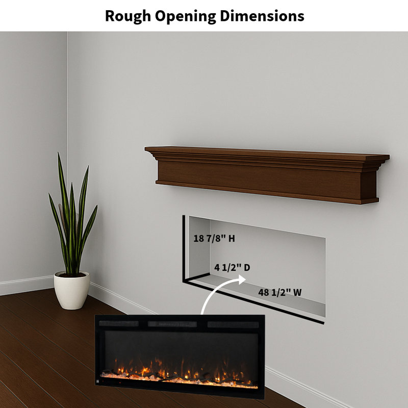 Sideline Fury Smart Electric Fireplace Recessed or Wall Mounted, 20" H x 50" W x 4.5" D