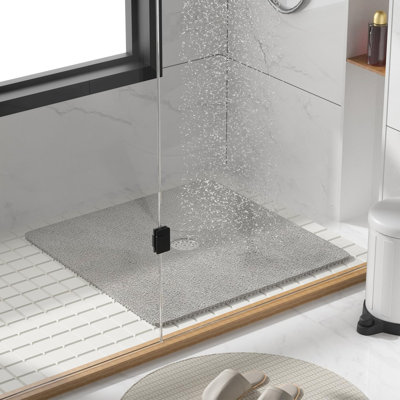 Square Shower Mat, 27 X 27 Inch Non Slip Bath Mat For Tub, Soft PVC Loofah Bathtub Mats With Drain Holes, Quick Drying Bathroom Stall Floor Mat, Bathroom Accessories Without Suction Cup, Grey