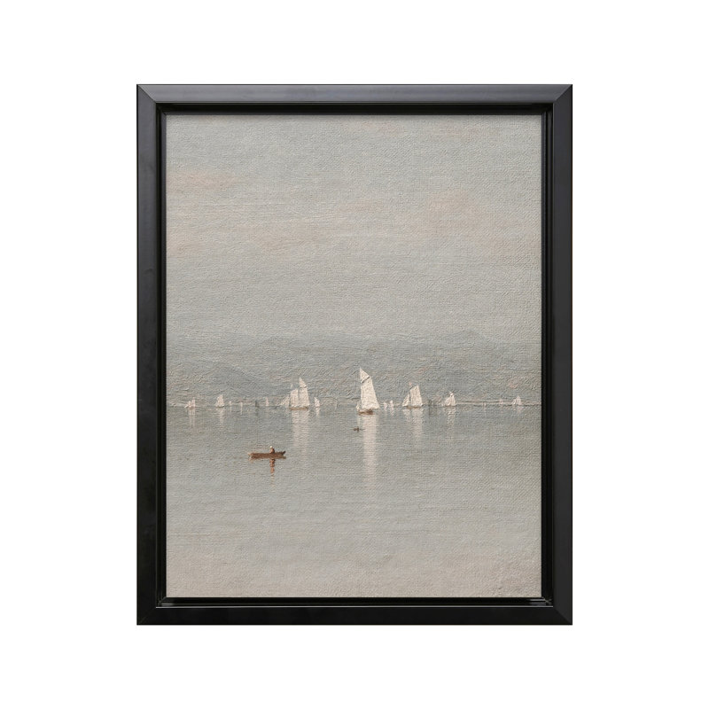 Voilier à distance, Black Framed, Canvas, 18"H x 24"W