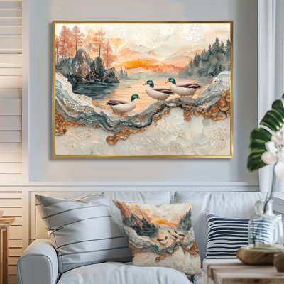 Gollman Ducks Family At The Lake Landscape II - Duck Large Wall Art
