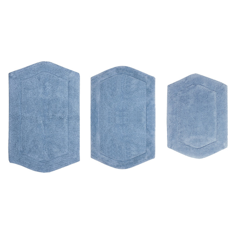 Morissette 100% Cotton Bath Rug, Non-Slip, Quick Dry, Machine Washable - 3 Piece Set, Blue