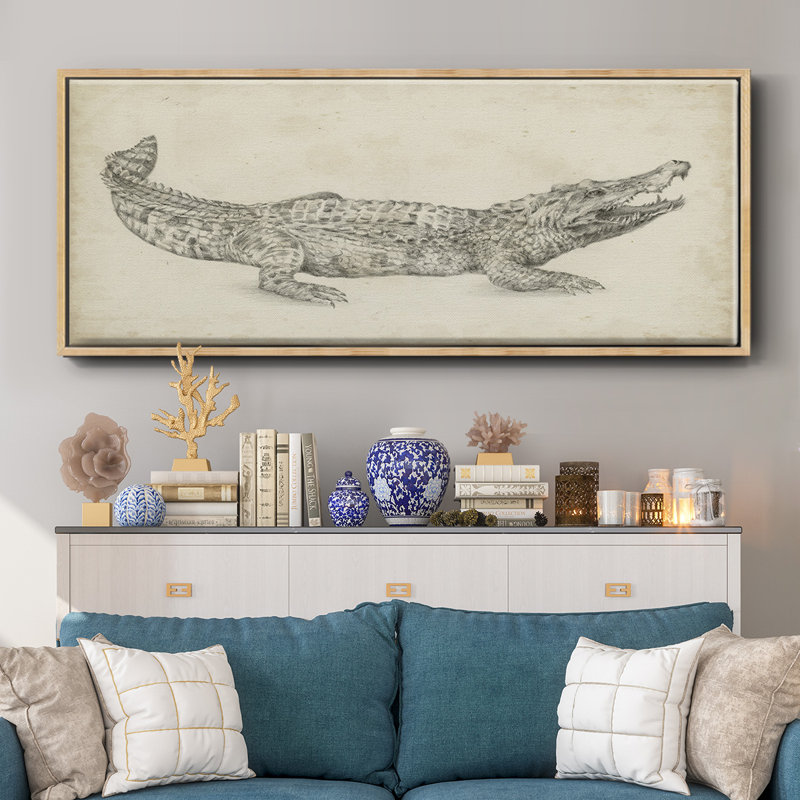 Croquis de crocodile - toile encadrée, H 8 po x l 20 po